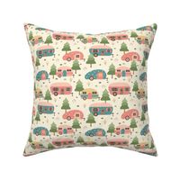 Cute Campers in Pink Teal Green (Small Scale)