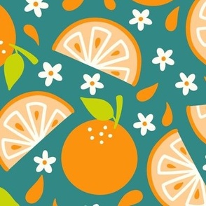 Juicy Orange on Teal (Large Scale)