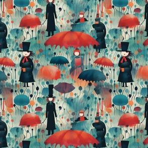 mat hatter in the rain inspired by seurat