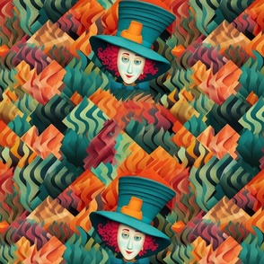 dapper mad hatter in a teal top hat inspired by seurat