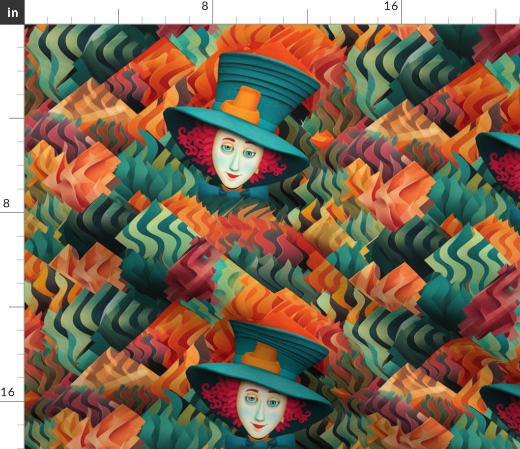 dapper mad hatter in a teal top hat inspired by seurat