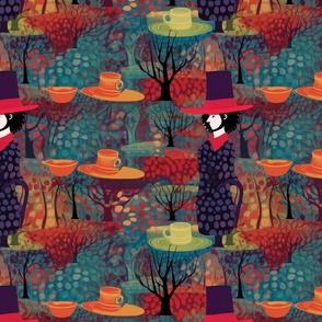 mad hatter in the forest of tea cups inspired by seurat