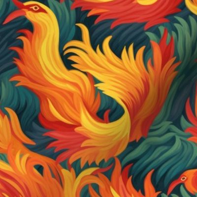 fire bird phoenix inspired by seurat