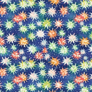 rainbow snowflake flowers falling from the sky inspired by seurat