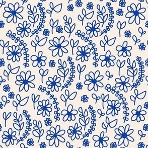 Cobalt blue folk flowers on cream 