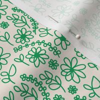 Green folk flowers on cream 