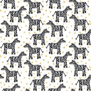 415 - Small scale black and white hand drawn textured grungy zebra with lemon yellow organic irregular polka dot textured background, for kids décor, for savannah/tropical/wild theme nursery and children's  apparel, wallpaper, sheet sets and pyjamas. 