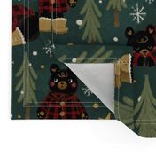 Winter Woodland Black Bears with Buffalo Check Lumberjack Hipster | Christmas Trees, Holiday