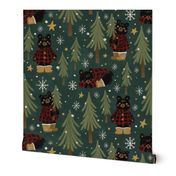 Winter Woodland Black Bears with Buffalo Check Lumberjack Hipster | Christmas Trees, Holiday