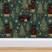 Winter Woodland Black Bears with Buffalo Check Lumberjack Hipster | Christmas Trees, Holiday