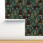 Winter Woodland Black Bears with Buffalo Check Lumberjack Hipster | Christmas Trees, Holiday