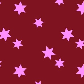 Bright sparkling Christmas Stars - Holiday Seasonal midnight star print in bright pink on burgundy red