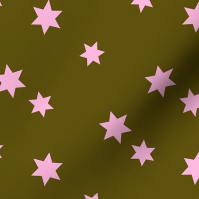 Bright sparkling Christmas Stars - Holiday Seasonal midnight star print in olive green pink blush