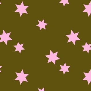 Bright sparkling Christmas Stars - Holiday Seasonal midnight star print in olive green pink blush
