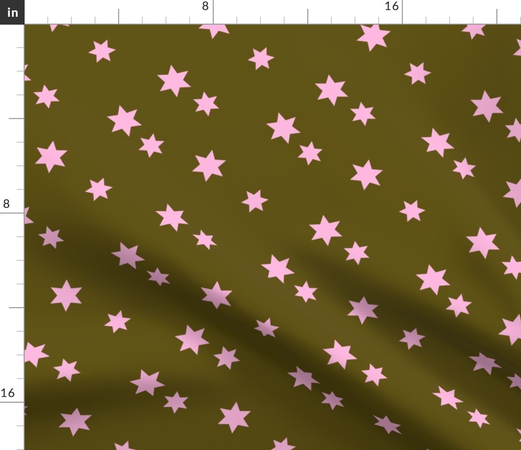 Bright sparkling Christmas Stars - Holiday Seasonal midnight star print in olive green pink blush