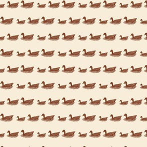 Swimming ducks in brown beige retro linocut 