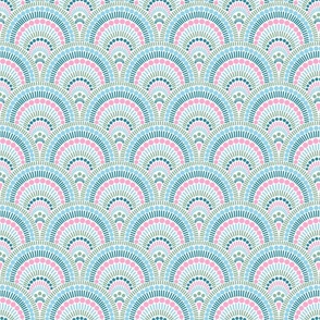 Preppy Mermaid Scale Rainbow - Palm Beach Inspired - Blue with Pink and Green 