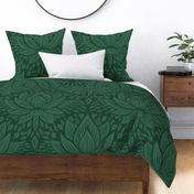 stylized lotus flowers. dark green background with Emerald flowers and ornaments - large scale