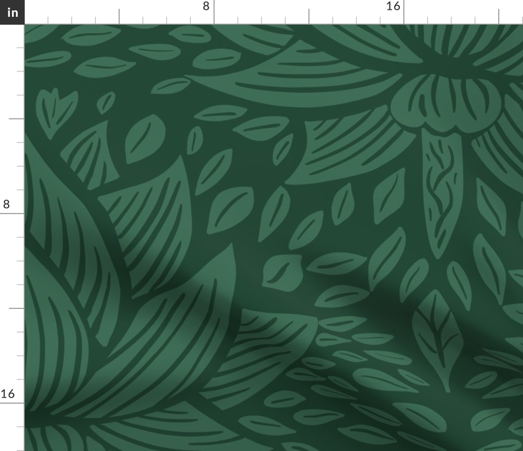 stylized lotus flowers. dark green background with Emerald flowers and ornaments - large scale