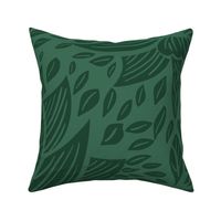 stylized lotus flowers. Emerald background with dark green flowers and ornaments - large scale