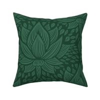stylized lotus flowers. dark green background with Emerald flowers and ornaments - medium scale