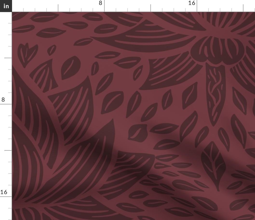 stylized lotus flowers. lighter background with burgundy / rosewood flowers and ornaments - large scale