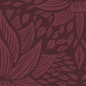 stylized lotus flowers. darker background with burgundy / radicchio leaf and ornaments - large scale