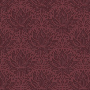 stylized lotus flowers. lighter background with burgundy / rosewood flowers and ornaments - small scale