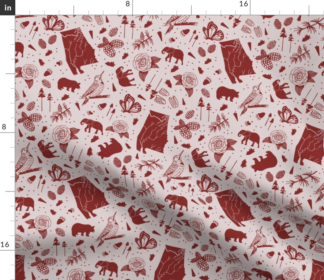 Hand Drawn Alabama (Small) - crimson red and grey