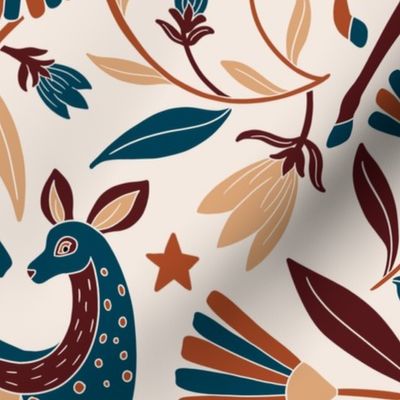 Scandinavian Reindeer and Folk Christmas in Warm Boho tones - Big Size