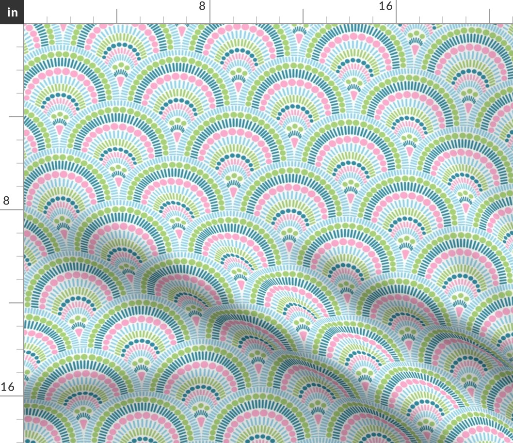 Preppy Mermaid Scale Rainbow - Palm Beach Inspired - Green with Pink and Blue