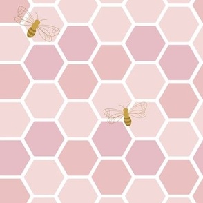 Bee Pollinators on Pink Hexagon Beehive