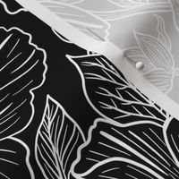 Black and White Line Art Floral Design Wallpaper - Big Size 