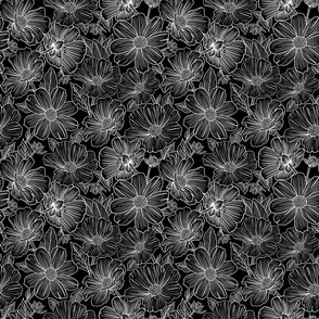 Black and White Line Art Floral Design Wallpaper - Small Size 