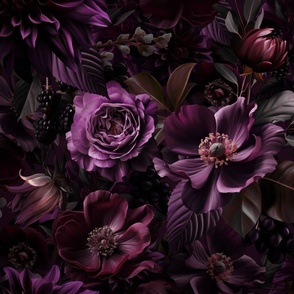 Opulent Baroque Maximalistic Flowers Moody Deep Purple Pink Mauve