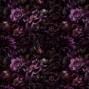 Opulent Baroque Maximalistic Flowers Moody Deep Purple Pink Mauve Smaller Scale