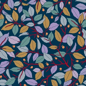 Intricate foliage and tree branches - Vibrant purple, green and blue - Big Size 