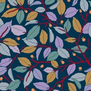 Intricate foliage and tree branches - Vibrant purple, green and blue - Small Size 