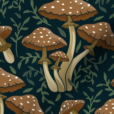 Brown Autumn Mushrooms on Dark Deep Blue Background - Small Size 