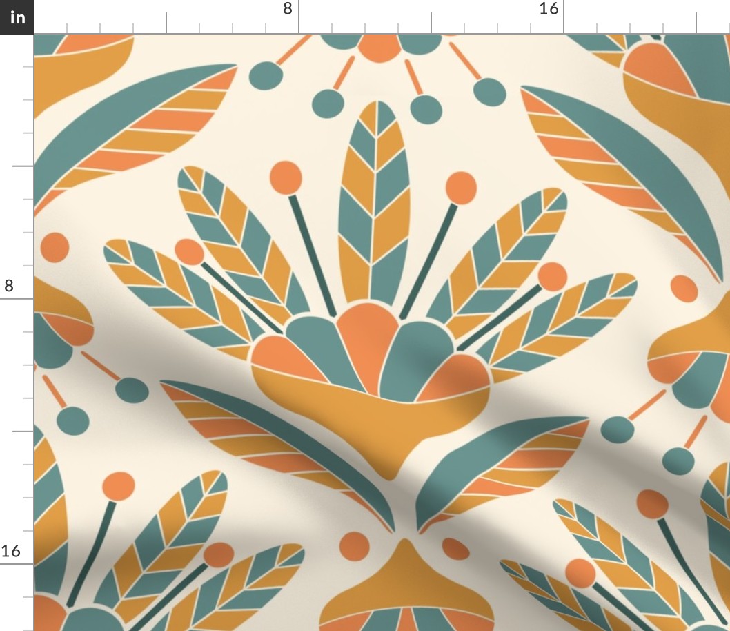 geometric Art Deco flowers in boho cozy colours - Big Size 