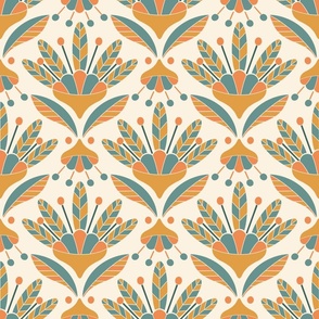 geometric Art Deco flowers in boho cozy colours - Small Size 