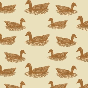 swimming ducks in caramel brown and safari khaki, retro pop for birding -bird watchers presents