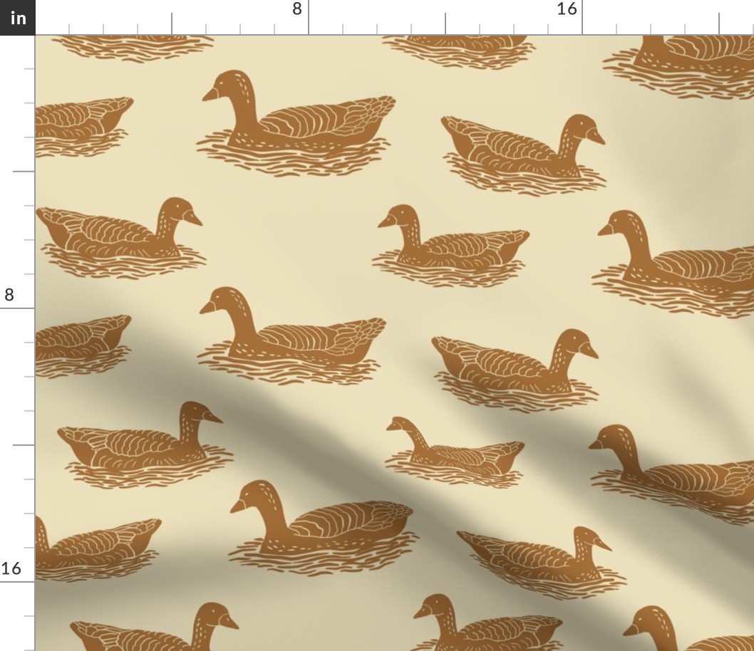 swimming ducks in caramel brown and safari khaki, retro pop for birding -bird watchers presents