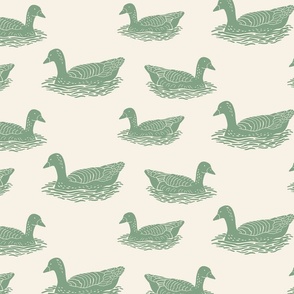 Ducks everywhwere-sage, beige, cream retro minimalist 60s pop art