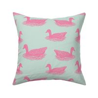 fun block print Swimming duckies-ducky-in aqua and pink-pop art