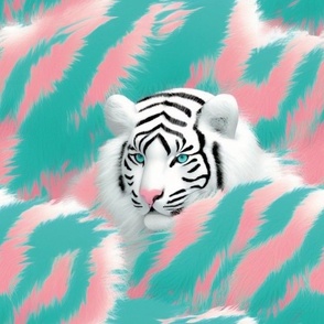 Running tiger dream motif colorful stripes turquoise pink