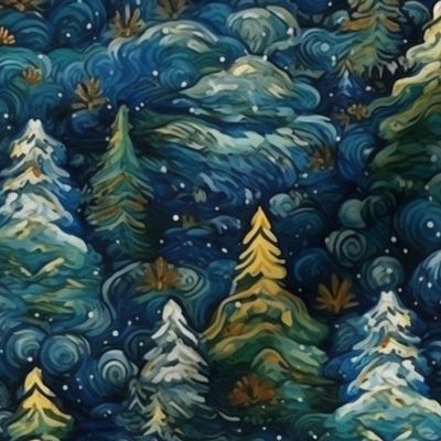 fir trees in that starry night inspired by van gogh