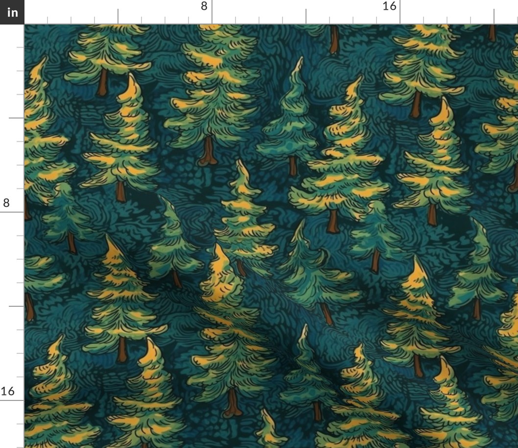 van gogh inspired fir tree forest at christmas