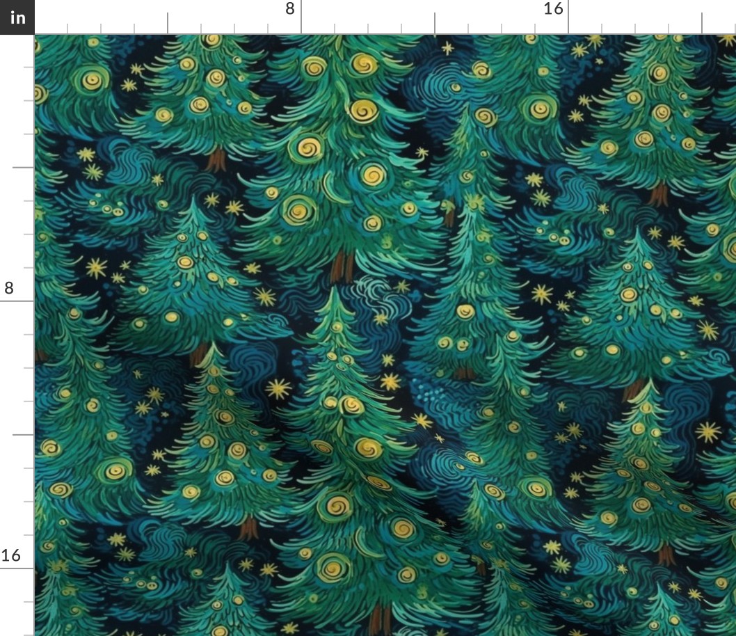 victorian forest of fir trees inspired by van gogh