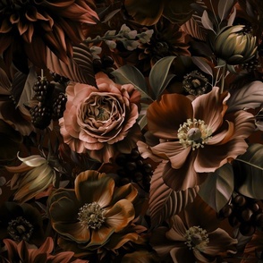 Opulent Baroque Maximalistic Flowers Moody Dark Brown